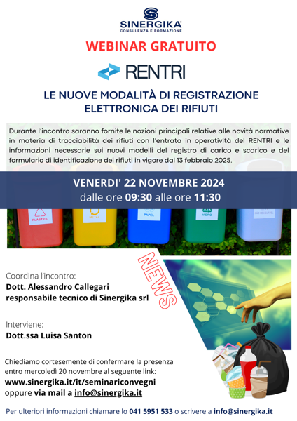 WEBINAR GRATUITO: Il RENTRI - Le nuove modalità di registrazione elettronica dei rifiuti